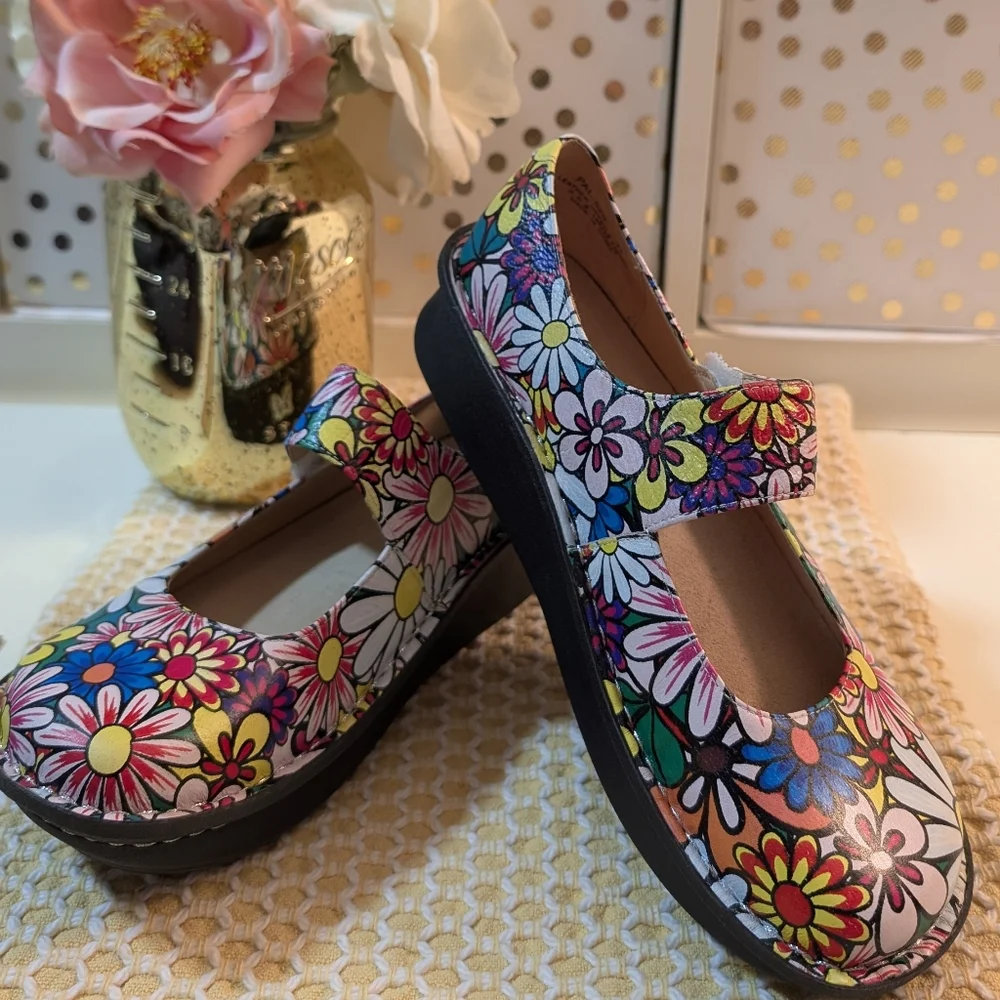 Alegria Multicolor Floral Mary Jane Shoes Size 37 New - Picture 9 of 10